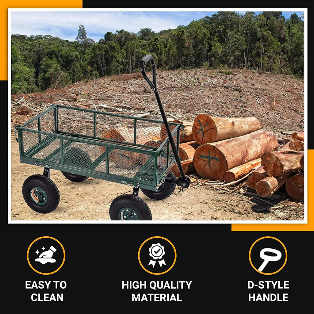 Carts - GW3418-GR Steel Utility Garden Wagon, 400 lb. Load Capacity, 21-3/4" Height x 34" Length x 18" Width