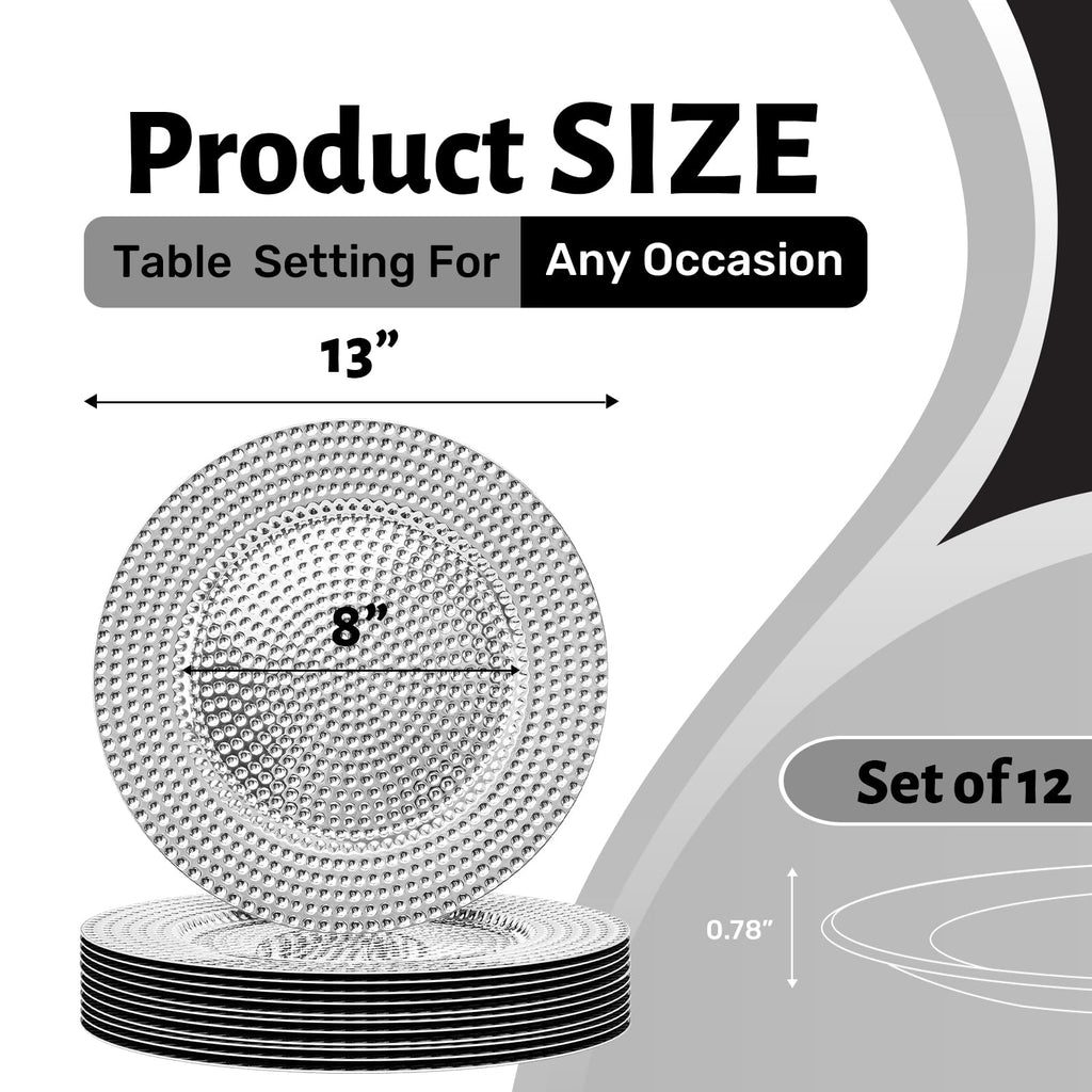 Silver Charger Plates Set of 12, 13" Electroplated Plate Chargers