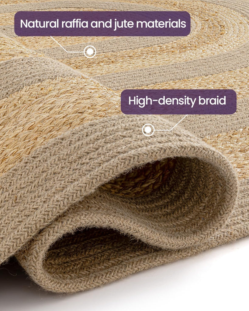 Oval Jute Rug 5x8, Indoor Outdoor Area Rugs , Natural Beige | Natural Fiber Handmade Woven Braided Low Pile Carpet