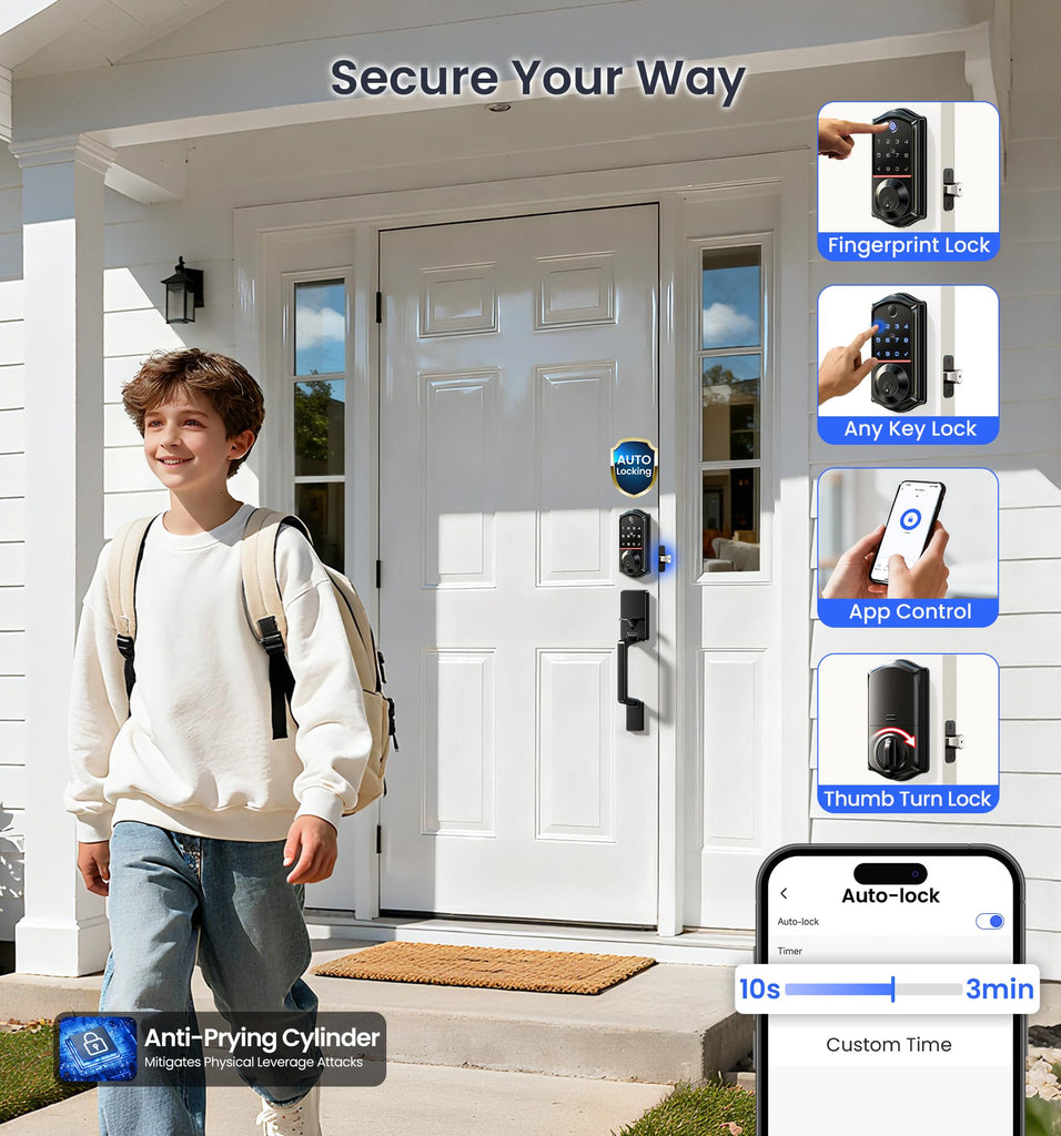 Fingerprint Smart Front Door Lock Set, Matte Black