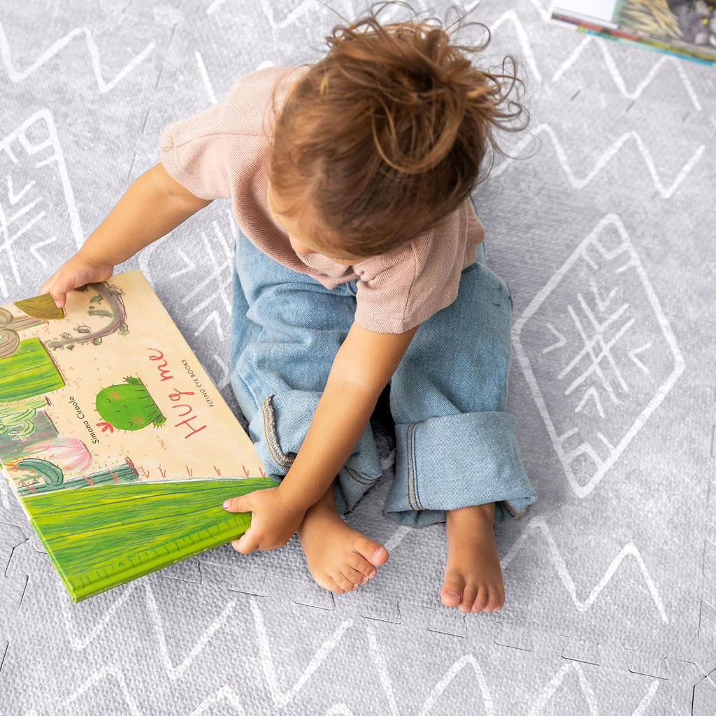 Play Mat for Floor - 4x6ft Gray | Soft Non Toxic Premium EVA Foam Tiles for Tummy Time, Crawling & Playroom