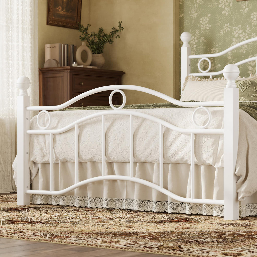Metal Bed Frame, Victorian Vintage Style, White