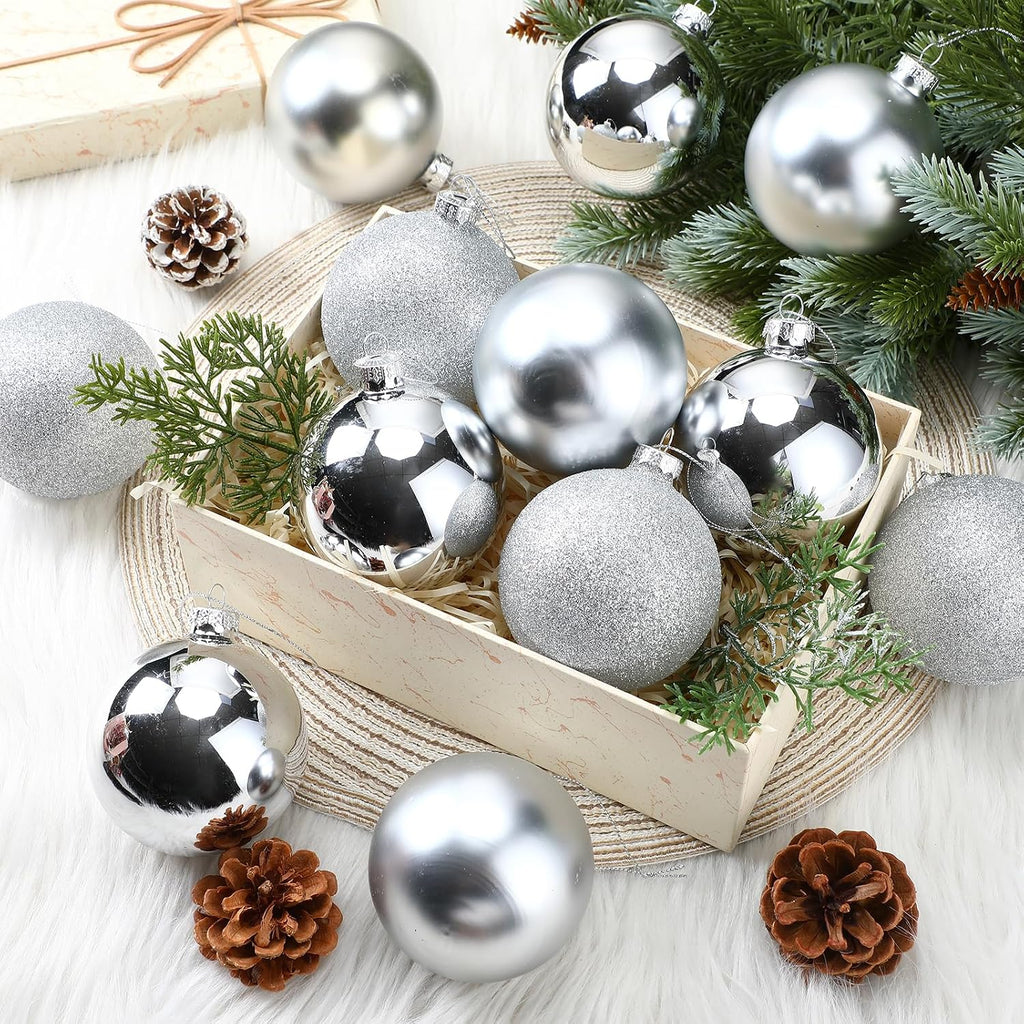 12 Pcs 3.34" Christmas Glass Balls Ornaments, Silver