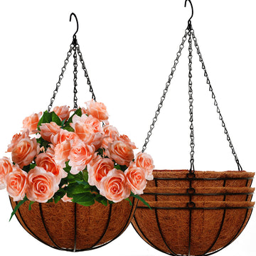 Hanging Baskets for Plants Outdoor(12 inch 4 Pack)- Coconut Coir Hanging Planters Outdoor, Metal Wire Baskets with