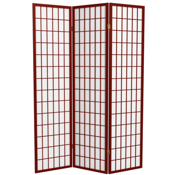 6 ft. Tall Window Pane Shoji Screen - Rosewood - 3 Panels