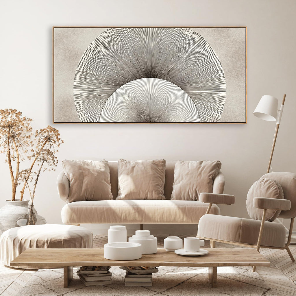 Beige Abstract Wall Art Modern Geometric Canvas Print Neutral Minimalist Line Painting Framed Contemporary Home Decor