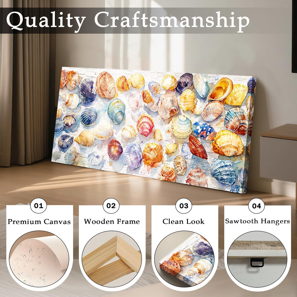 Oversized Seashell Wall Art, Boho Summer Beachy Colorful Paintings