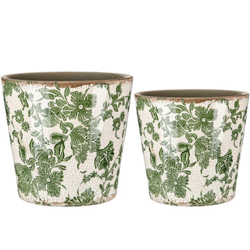 2 Pcs Farmhouse Ceramic Planters Gifts Set 5.1"x 5.5" Christmas Vintage Flowers Pots Green Ice Crackle Glazed Plants