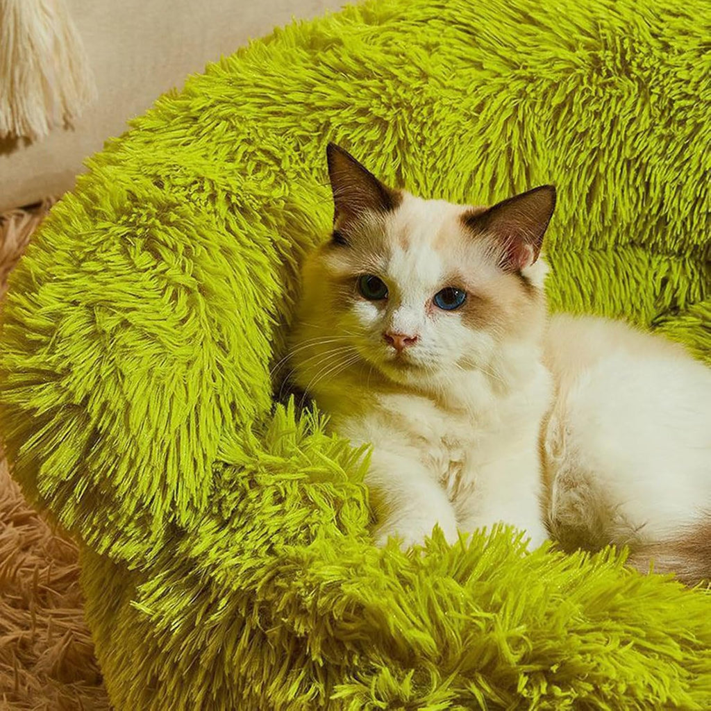 Large Dog Bed with Plush Monster Toy, Green Fluffy Round Pet Bed for Medium to Large Dogs