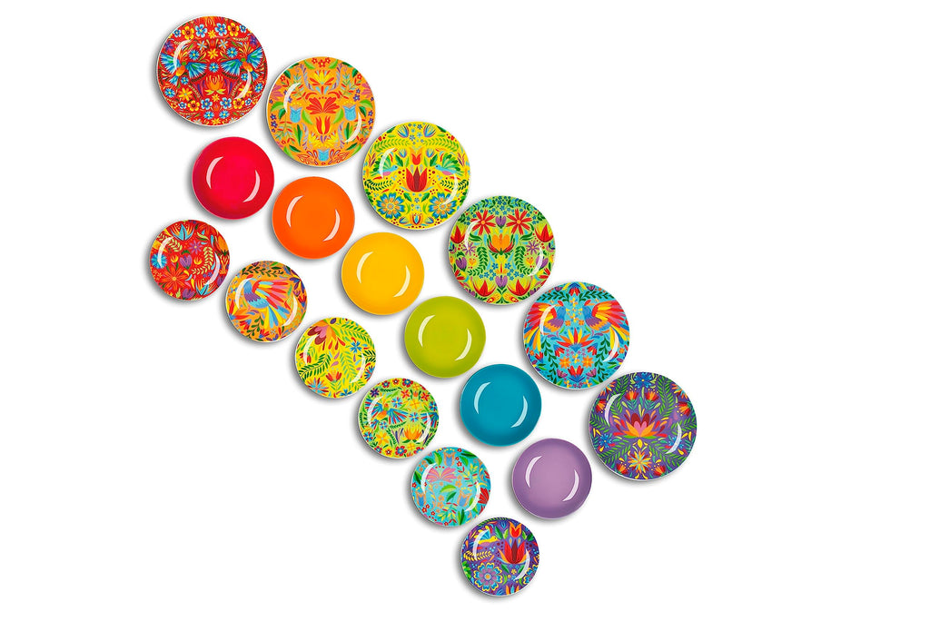 Mexican Flowers 18-Piece Dinner Set, Porcelain and Stoneware, Multi-Coloured Decoration, 6 People
