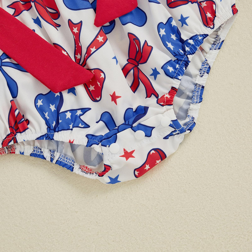 My First 4th of July Baby Girl Outfit Infant Smocked Bubble Romper Fly Sleeve Embroidery Flag Newborn Summer Clothes