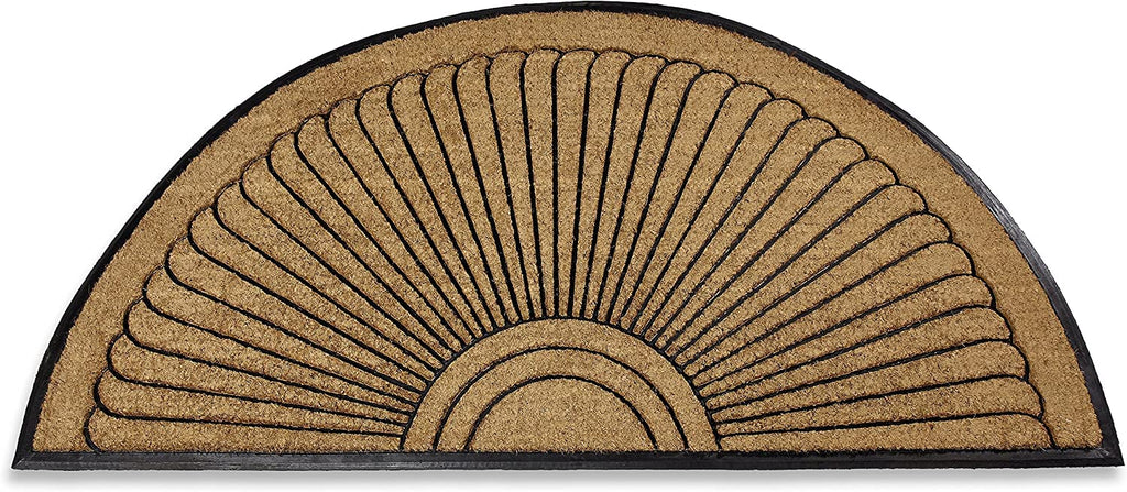 Sunburst Half Round Coco Coir Doormat, 36" x 72" - Extra Large Double Door Welcome Mat with Non-Slip Rubber Backing