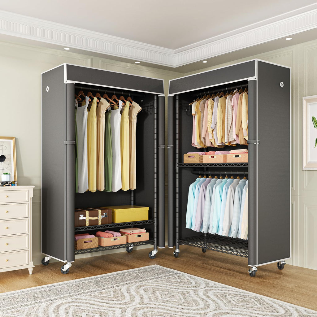 Black Clothing Rack with Dark Gray Cover, P1C Rolling Closets