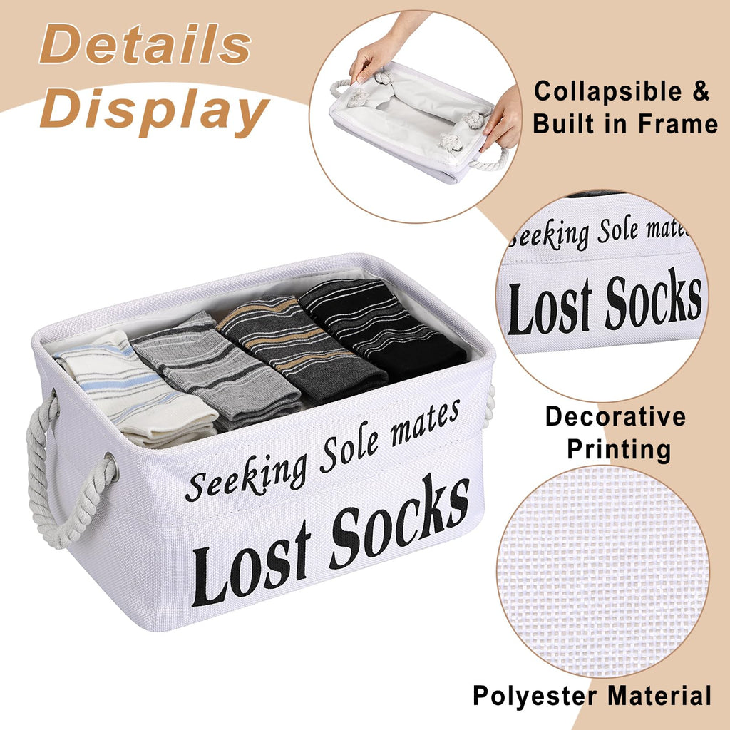2 Pack Lost Socks Basket for Laundry Room, Fabric Missing Sock Holder for Single Sock Organization, Collapsible Lost