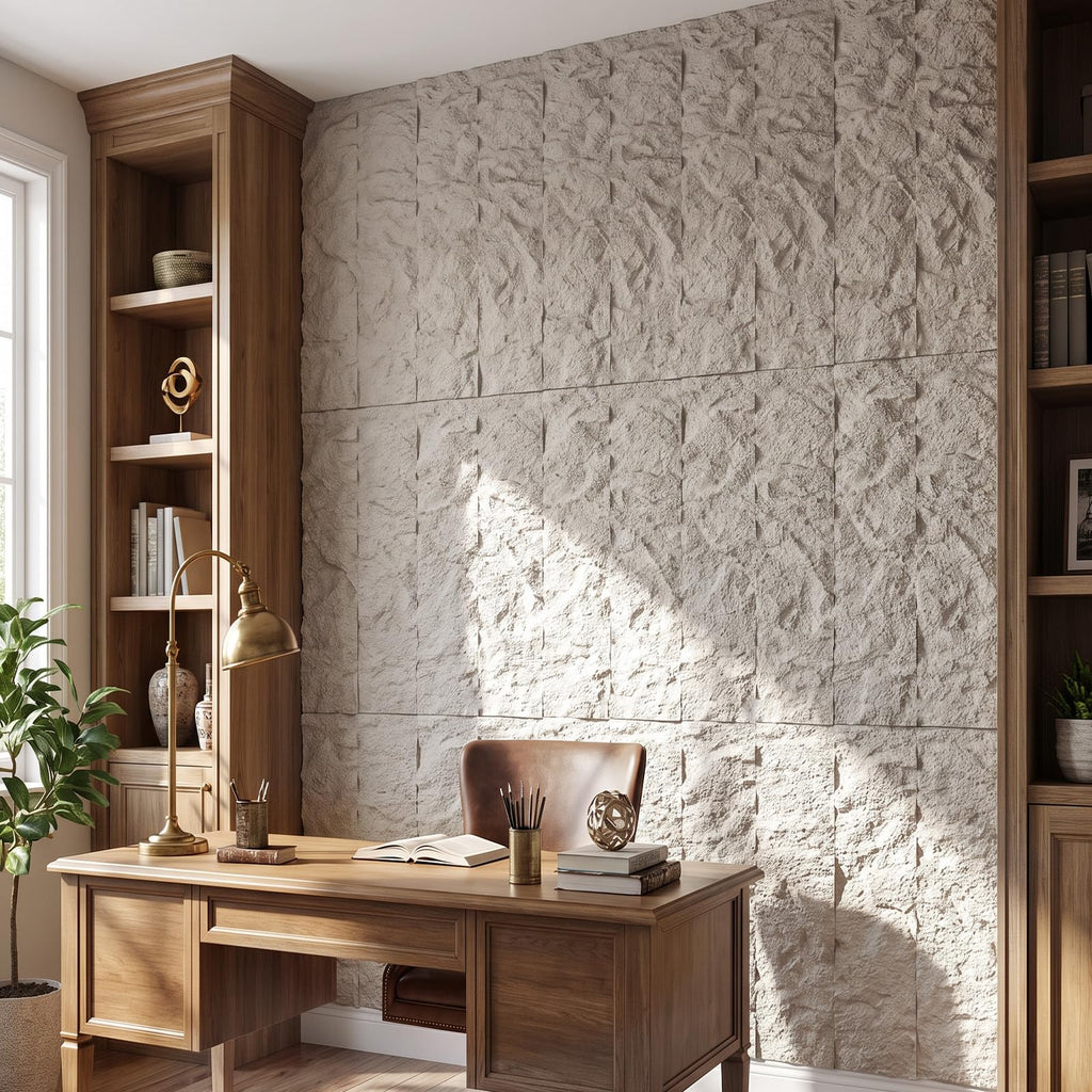 3D Faux Stone Wall Panels, 4 PCS PU Wainscoting Panel - Layered Moonstone Design for Interior Wall Decor, Home &