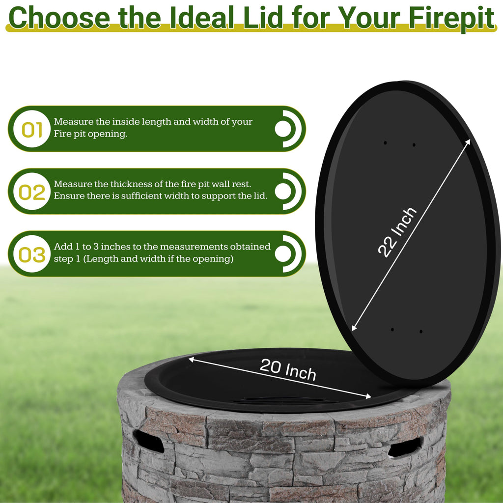 22" Round Fire Pit Lid - Powder Coated Fire Pit Cover Round Metal