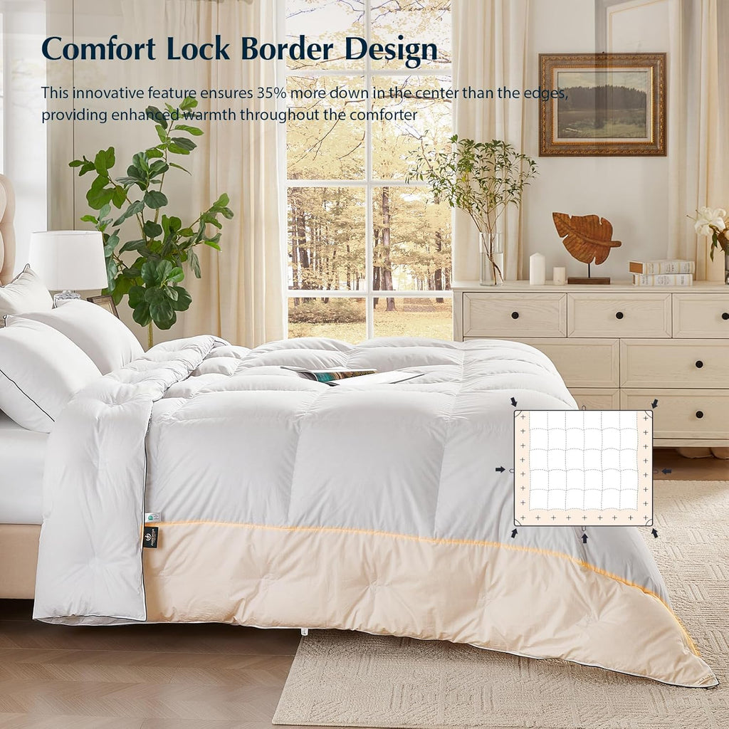 Queen Comforter, White Goose Down Bed Comforter Queen,All Season Ultra Soft 100% Cotton Luxury Hotel
