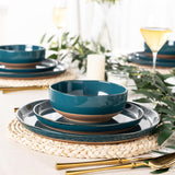 Ceramic Dinnerware Sets for 4, 12 Pieces Handpainted Plates and Bowls Set with Rustic Terracotta Underside