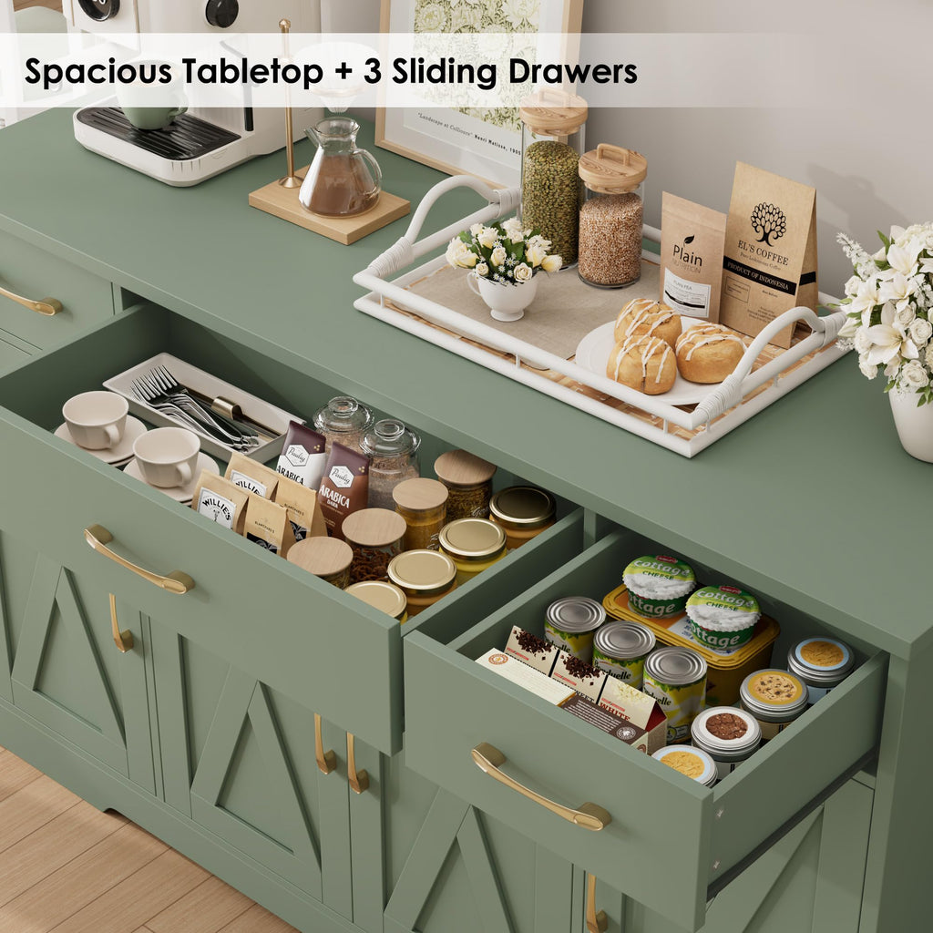 Kitchen Buffet Sideboard Storage Cabinet, Coffee Bar Cabinet, Green