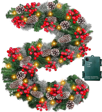 Timer - 9Ft by 10 Inch Prelit Christmas Garland with 50 Warm Lights