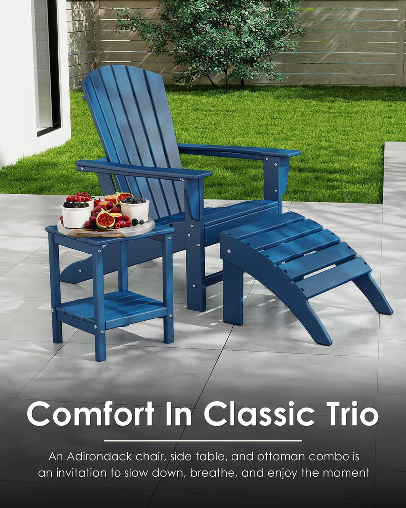 Oversized Adirondack Chairs Set of 2, HDPE All Weather, Blue | 21.6" Extra-Wide Seat | 400 lb Capacity | Stable