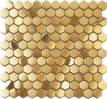 Hexagon Gold Backsplash Metal Mosaic Tile Stainless Steel Brushed/Shiny Kitchen Bathroom Backsplash Shower Floor Wall