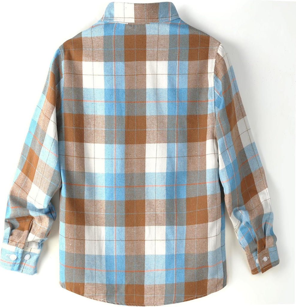 Boys Western Shirt Long Sleeve Button Down Flannel Plaid Shirt