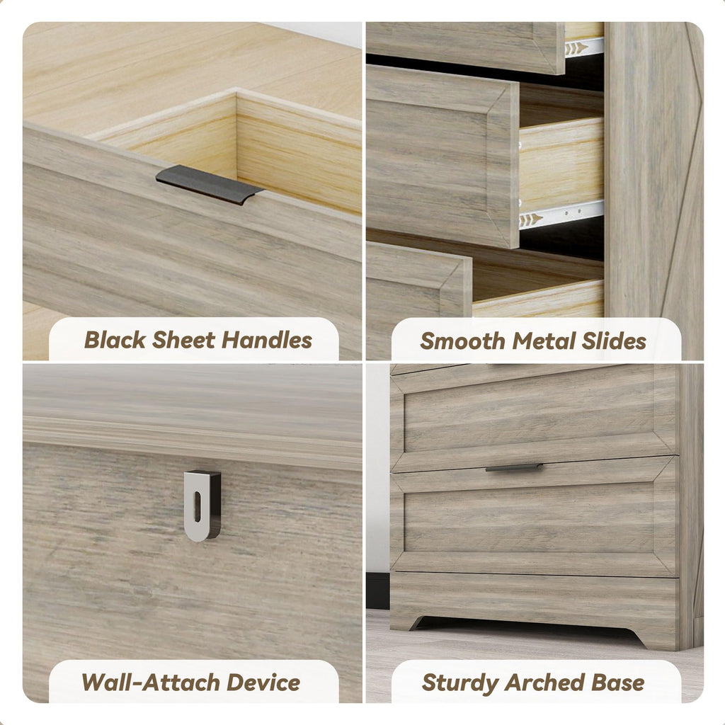 Farmhouse 4 Drawer Dresser, Tall Bedroom Dresser, Rustic Gray
