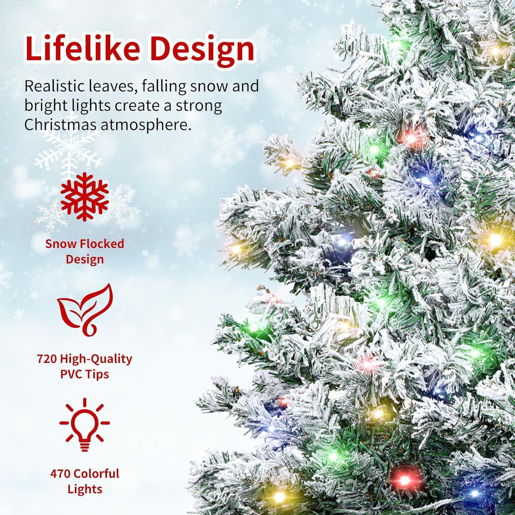 White Pre-Lit Snow Flocked Christmas Tree, Multi-Color Light