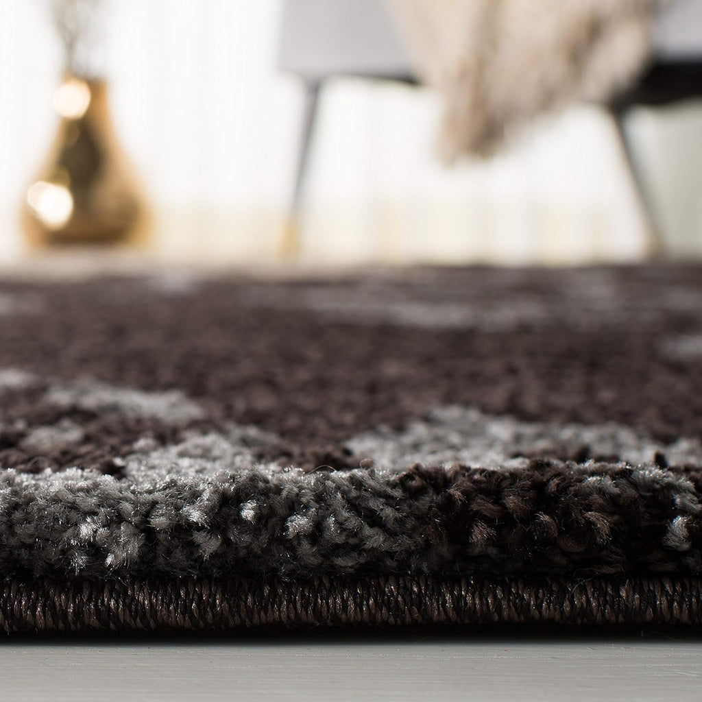 Florida Shag Collection Area Rug - 4' Square, Dark Brown & Grey, Floral Design, Non-Shedding & Easy Care, 1.2-inch