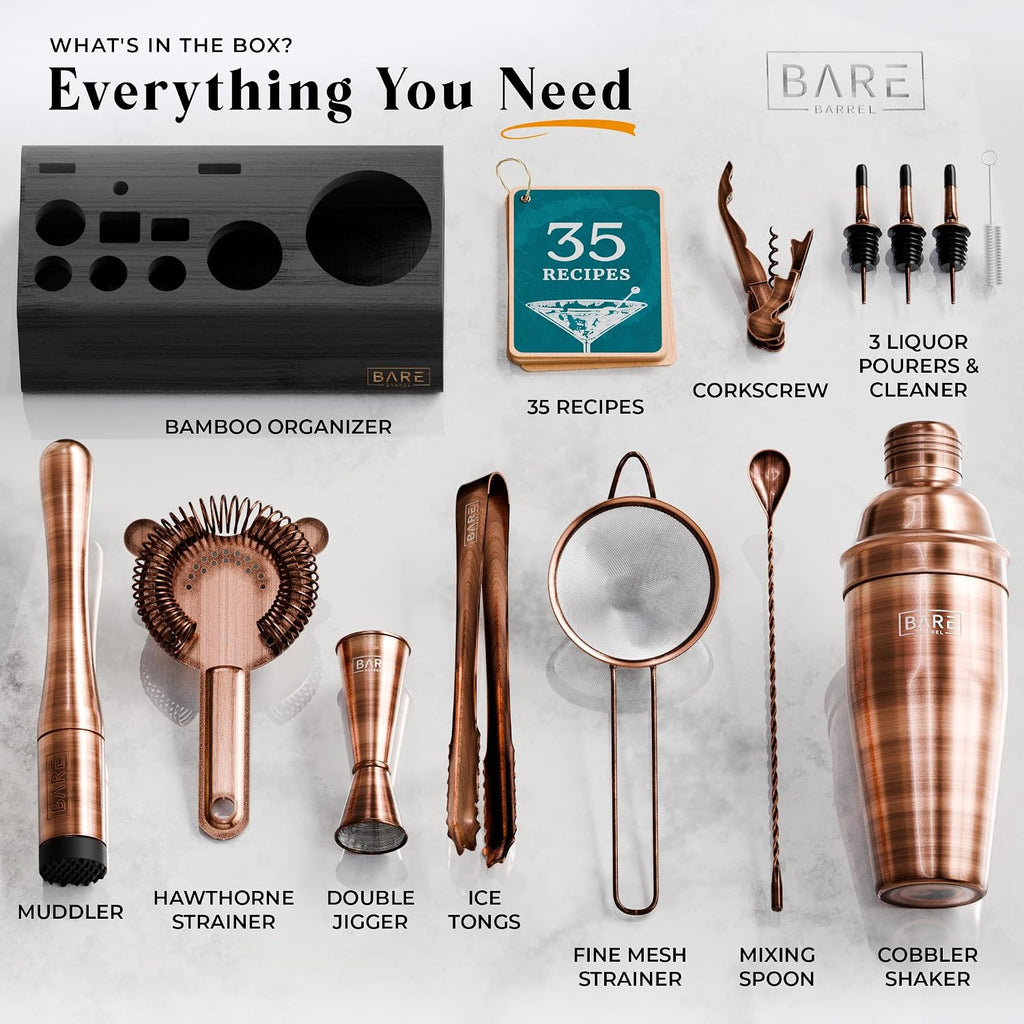 Mixology Bartender Kit Bar Set | 14-Piece Cocktail Shaker Set | Martini Barware Mixing Tools Bartending | Incl. 35 - Set of 14