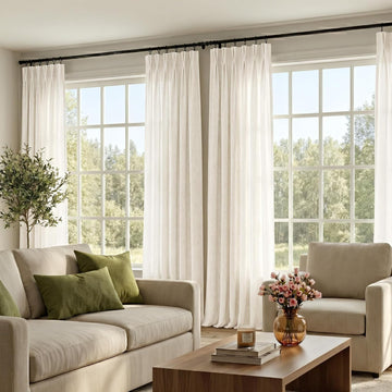 Pinch Pleated Linen Blend 108 inch Curtains, Thick Flax Privacy Added with Light Filtering Drapes Relax Window