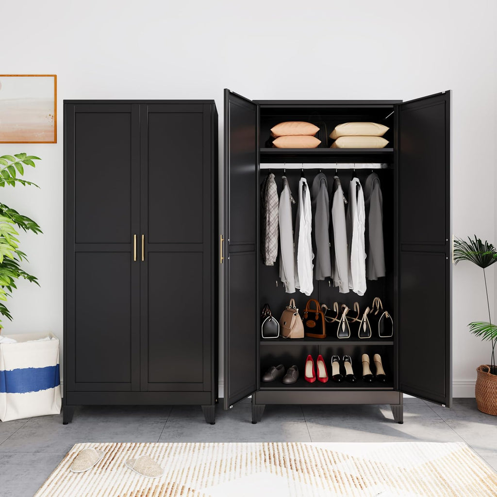 Metal Armoire Wardrobe Closet Storage Cabinet with Hanging Rod,71'' Metal Wardrobe Cabinet with 2 Doors and 2
