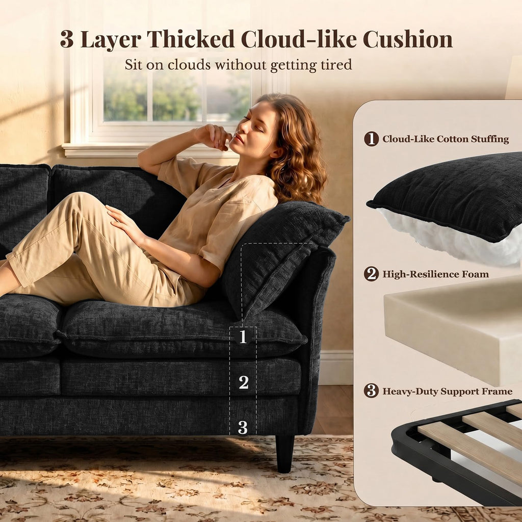 69" Small U-Shaped 4-Seat Convertible Sectional Sofa Couch, Chenille, Black