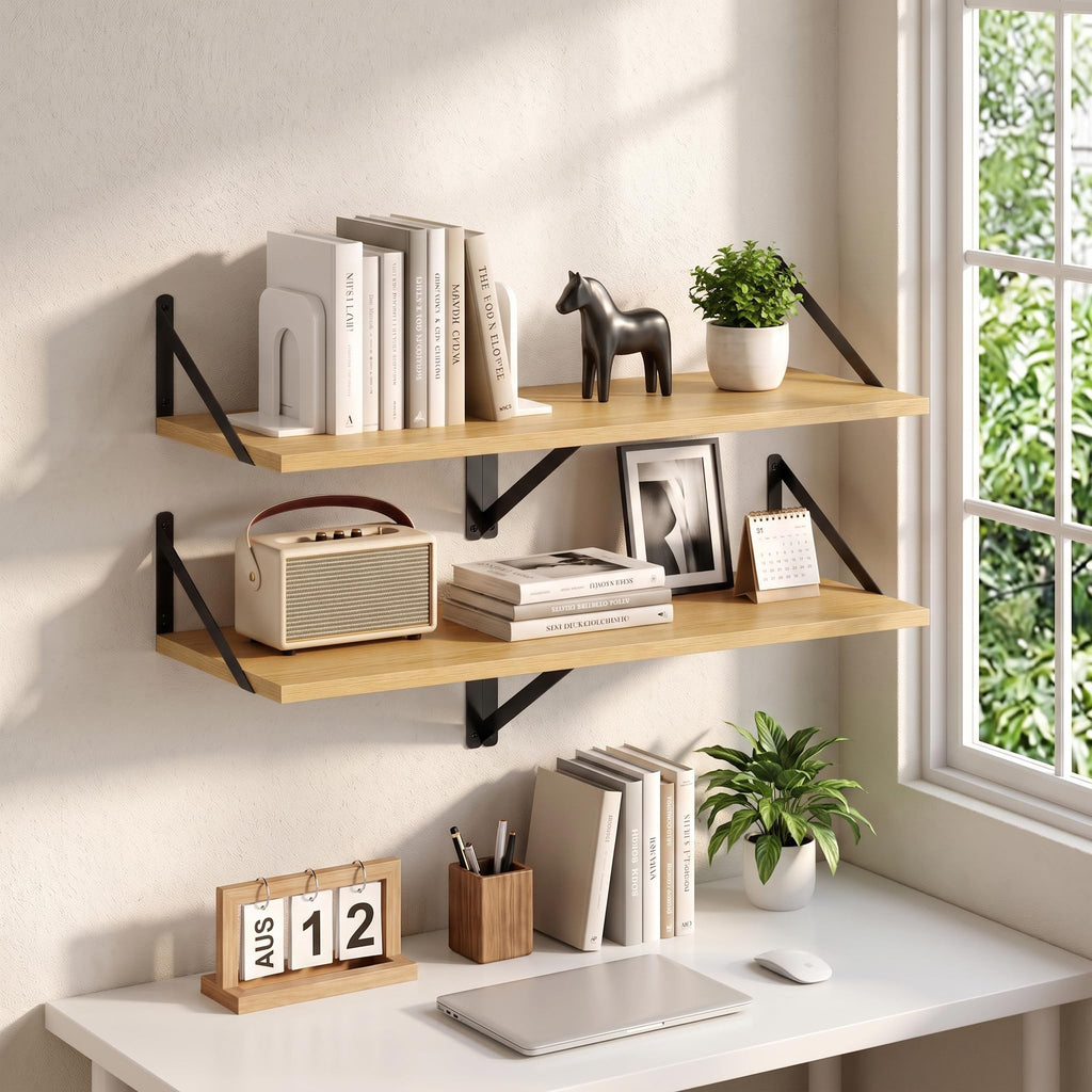 16" x 12" Deep Floating Shelves Set of 3, Rustic Wide Wall Mounted Display Racks, Books, Plants & Collectibles, Easy