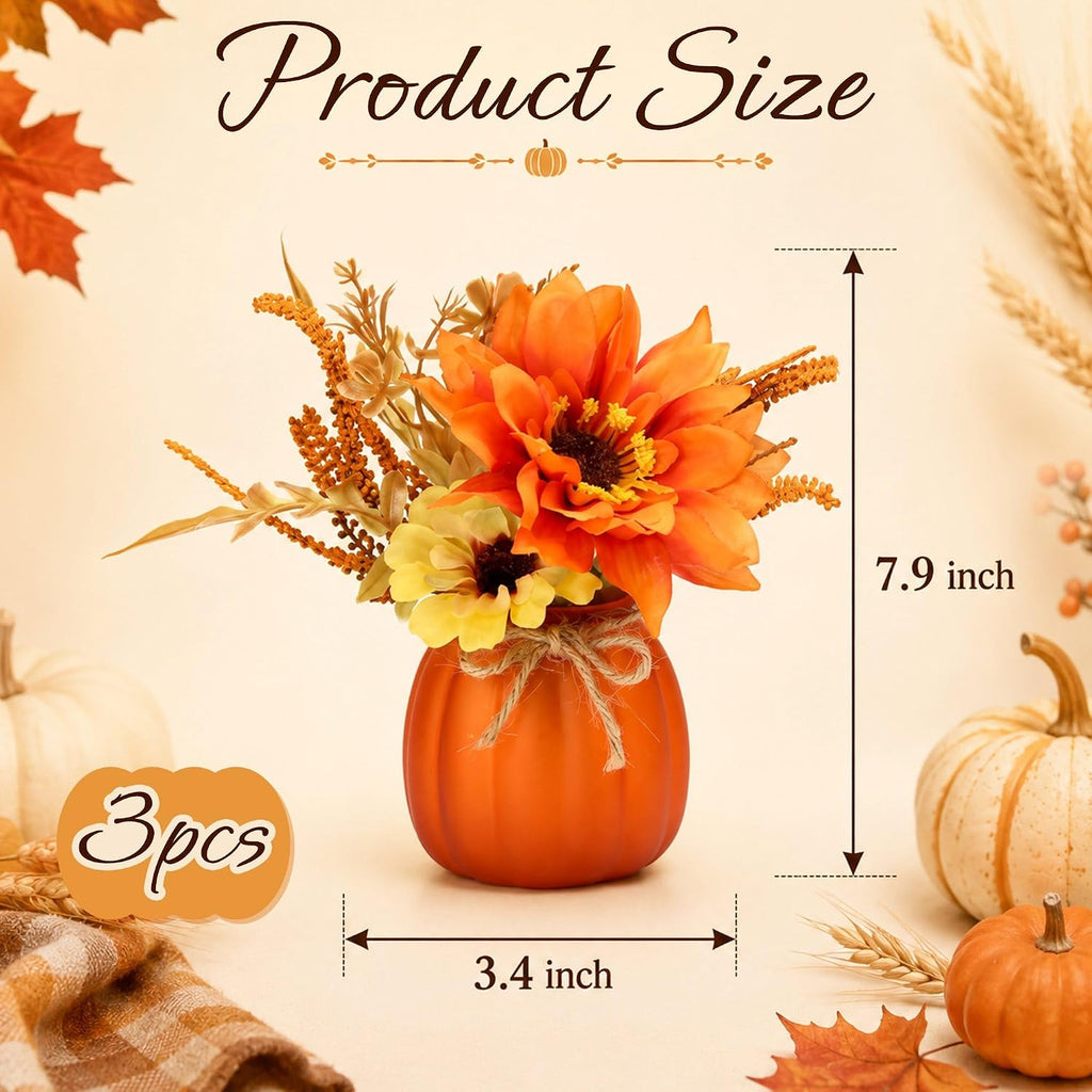 Fall Tiered Tray Decor - Pumpkin Cups with Artificial Sunflowers - Set of 3