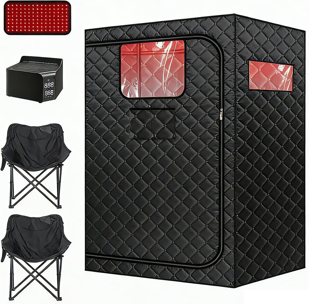 Upgraded Hot Air Sauna, 1 or 2 Person Sauna Tent, 1500W & 159°F Portable Dry Wind Saunas, with 660nm Red Light