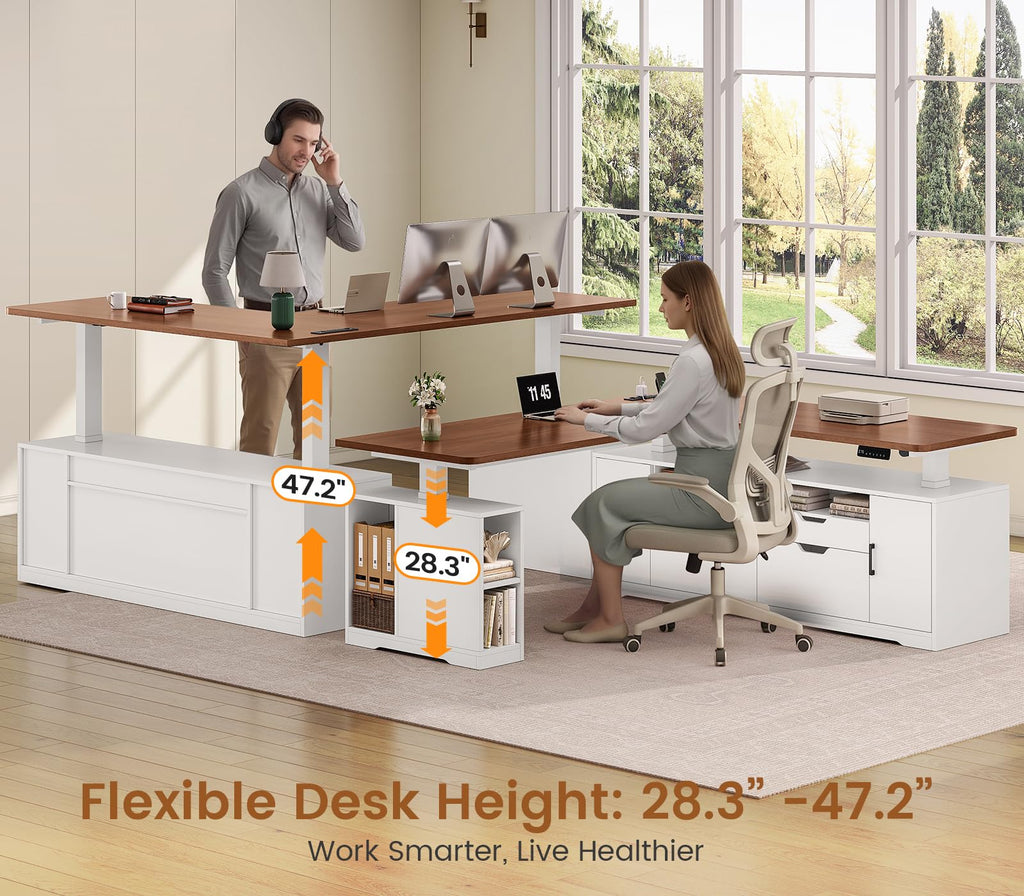Modern L Shaped Executive Electric Standing Desk with 4 Drawers