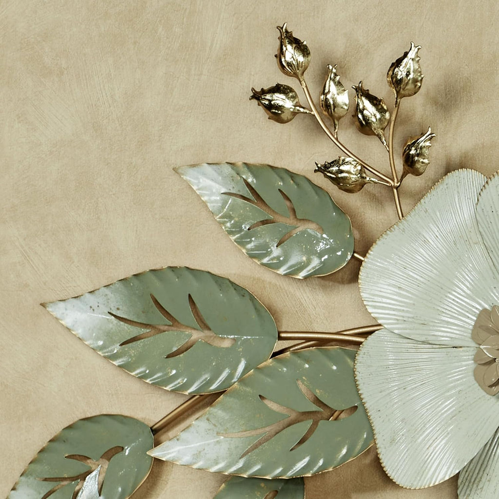 Ivory Floral Sophistication Metal Wall Sculpture | Botanical Hanging Decor, Hallway, Foyer