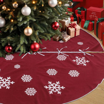 Large Christmas Burlap Tree Skirt Snowflake,84 Inch,Red