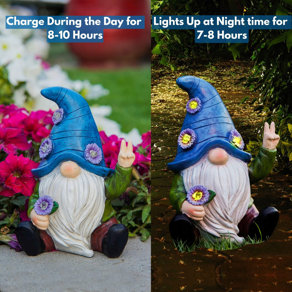 Blue Peace Yard Gnomes - Solar Statue, 11 Inch