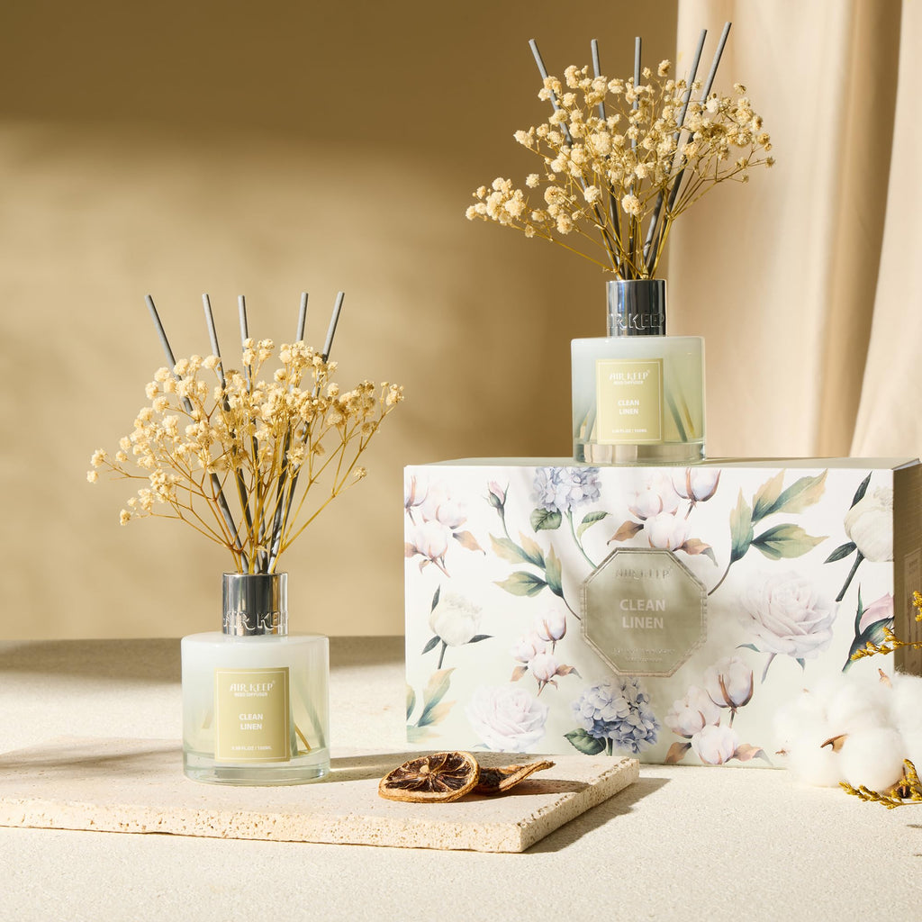 Reed Diffuser 3.38 oz (100ml) 2pk, Clean Linen Scented Reed Diffuser Set, Reed Diffuser & Oil Diffuser Sticks