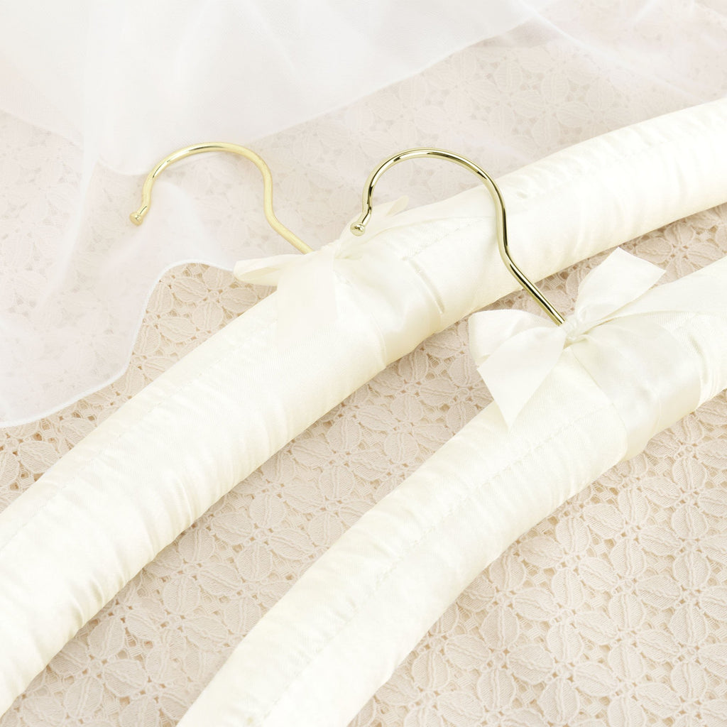 Pack of 10 Gorgeous Pale Ivory Satin Padded Clothes Hangers-43cm (17"), Wood, Universal