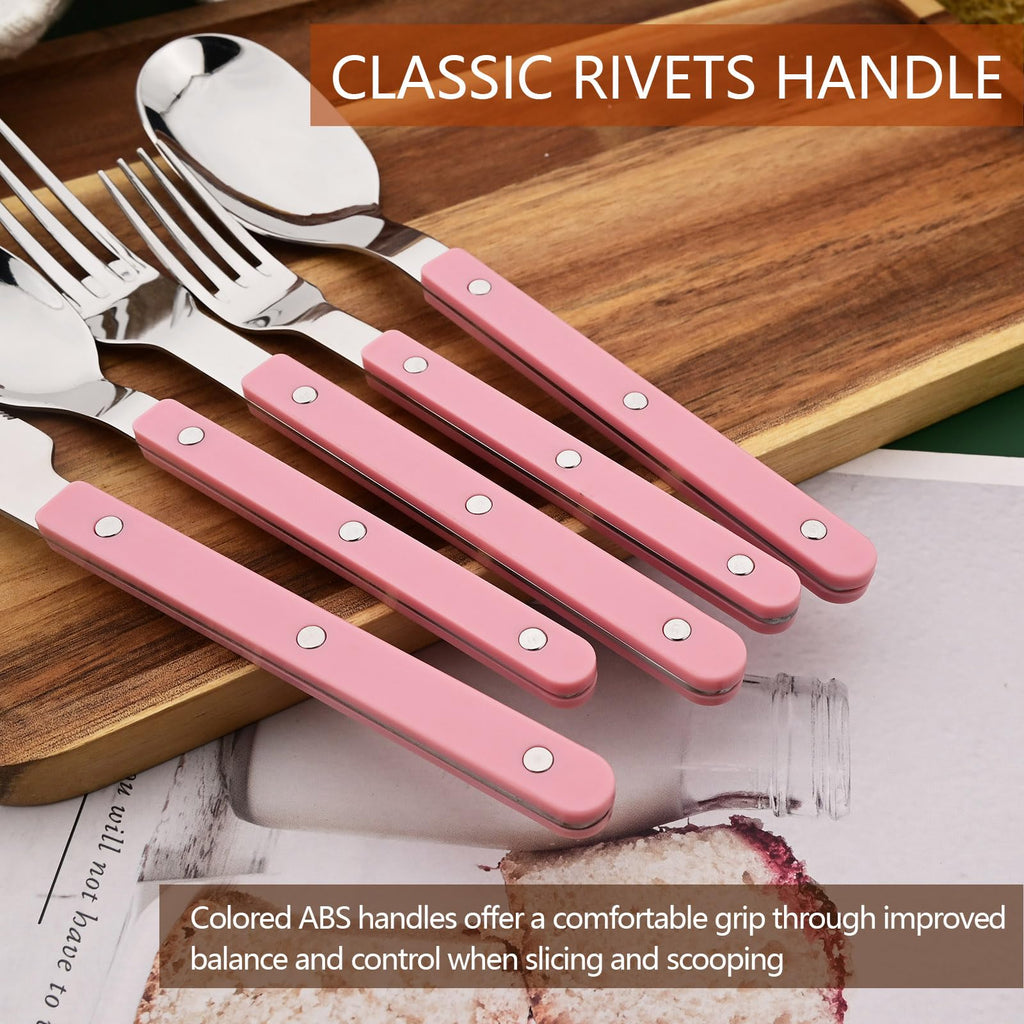 30 PCS Stainless Steel Flatware Set for 6, Silverware Set with Colored Handles, Retro Style Forks Spoons and Knives