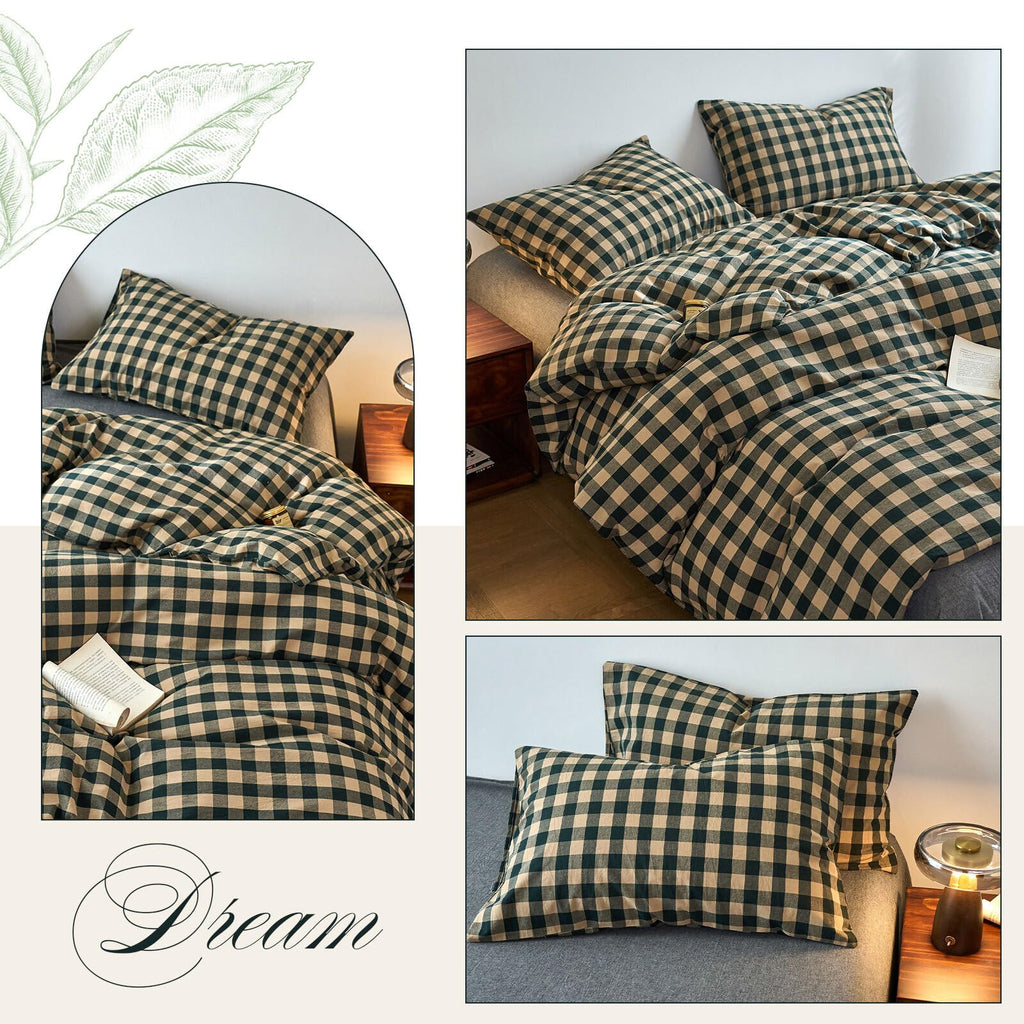 Boho Washed Cotton Plaid Duvet Cover Checkered Bedding