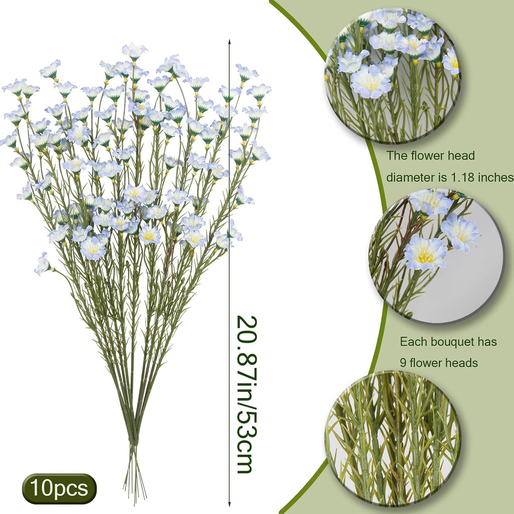 Artificial Wildflowers with Stems Bulk Silk Spring Flowers 21 Inch Fake Forsythia Branches Blue Faux - Set of 10