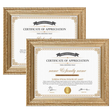 8.5 x 11 Picture Frames Set of 2, Vintage Gold 8.5 x 11 Diploma Certificate Frame for Tabletop or Wall Display