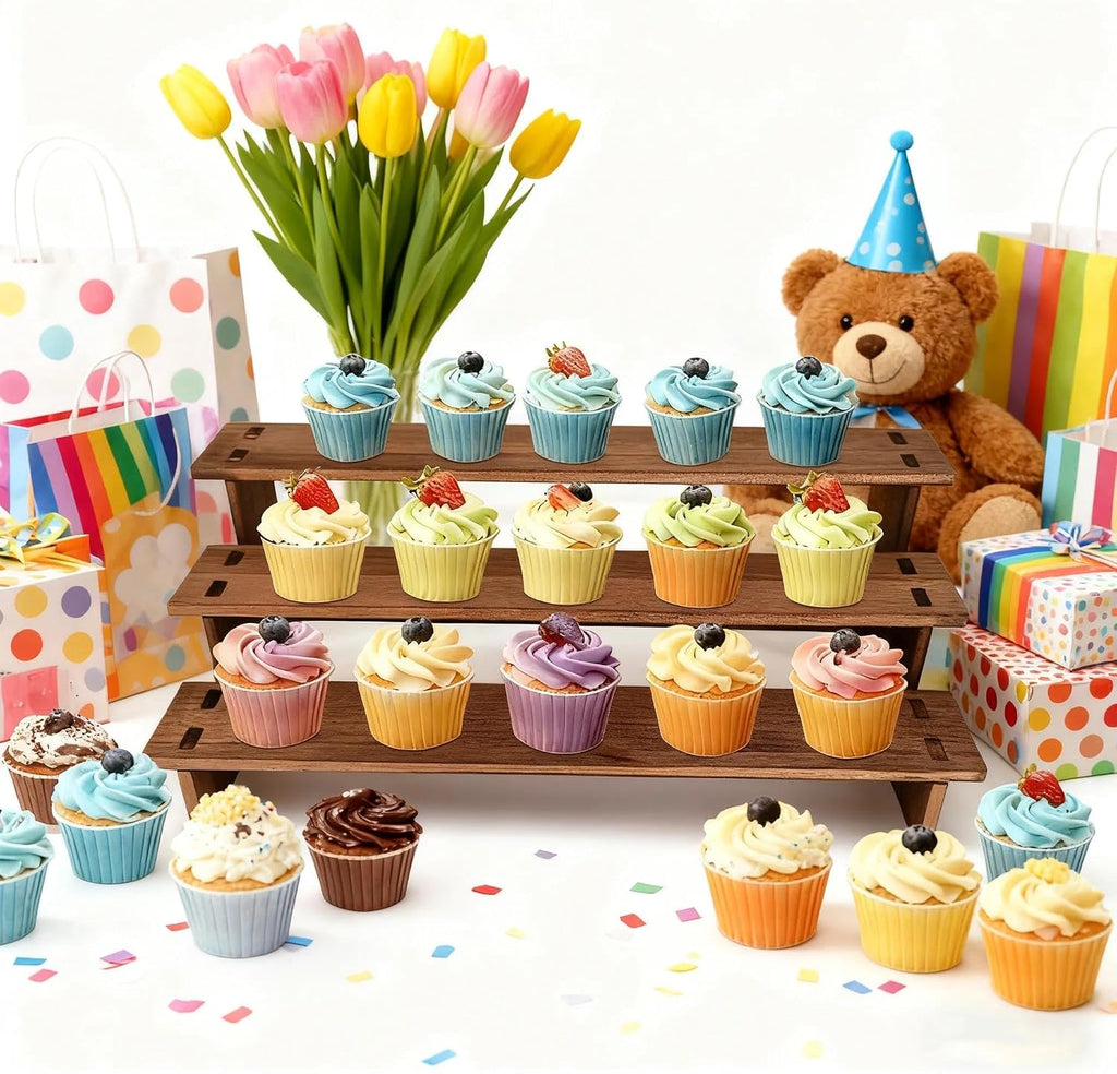 3 Tier Cupcake Stand Wood - 30s Quick Assembly, Easy Carry&Store