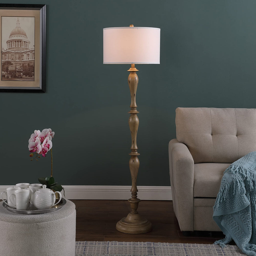 Coastal Wood Effect Polyresin Floor Lamp, 61.5"