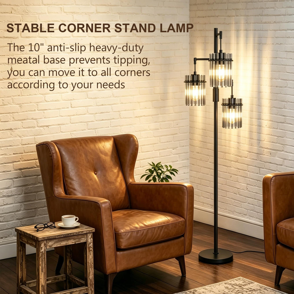 Dimmable Black Crystal Standing Farmhouse Tree Floor Lamp